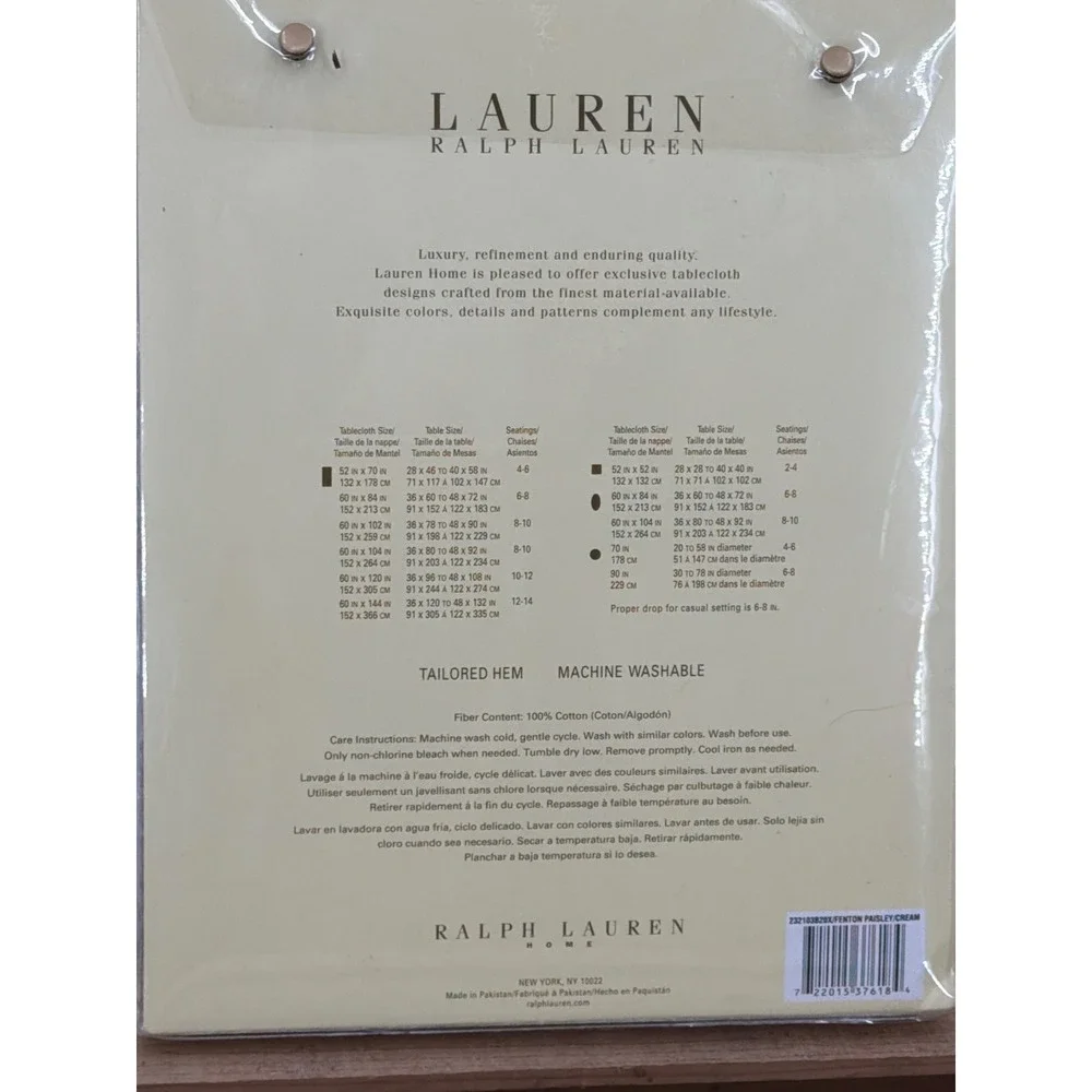 Ralph Lauren Home Fenton Paisley Tablecloth Cream Tan 60x120 Oblong‎ Cotton NEW